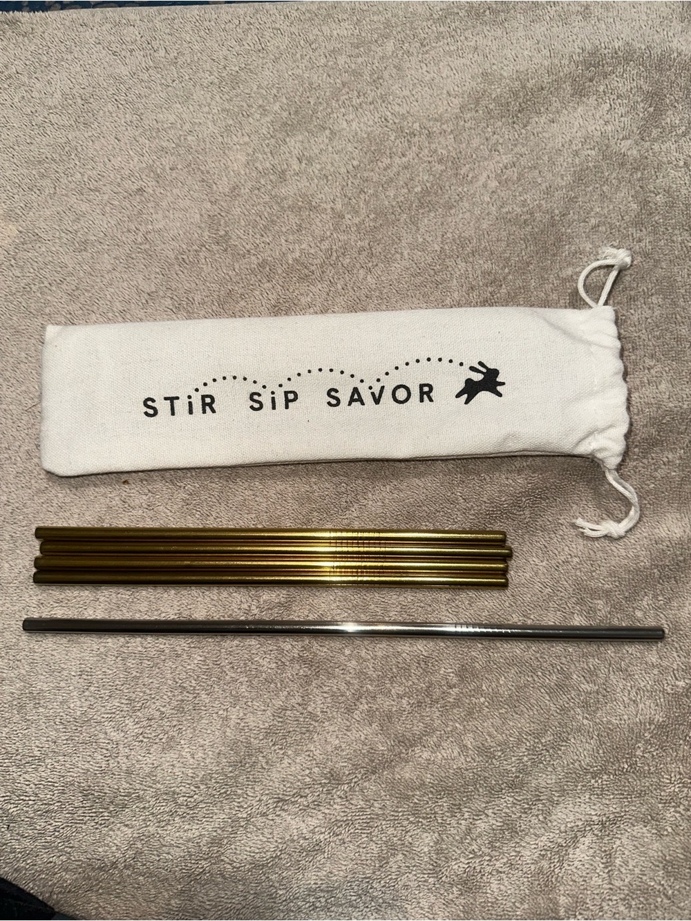 Jot Coffee Gold Metal Straw Set Stir Sip Savor Reusable 5pk Mixed Metal + Pouch